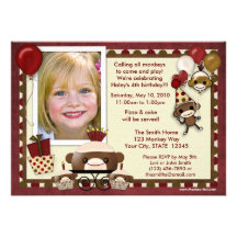 Sock Monkey Birthday Invitation ADORABLE (photo)