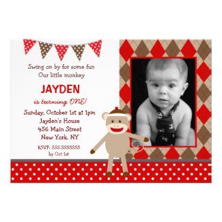 Sock Monkey Birthday Invitations