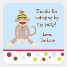 Sock Monkey Birthday Party Favor Stickers labels