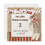Sock Monkey, Birthday Party Invitation invitation