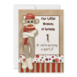 Sock Monkey, Birthday Party Invitation invitation