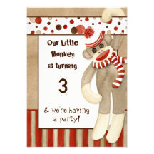 Sock Monkey, Birthday Party Invitation