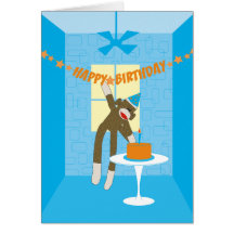 Sock Monkey Birthday Party Invitation Greeting Card