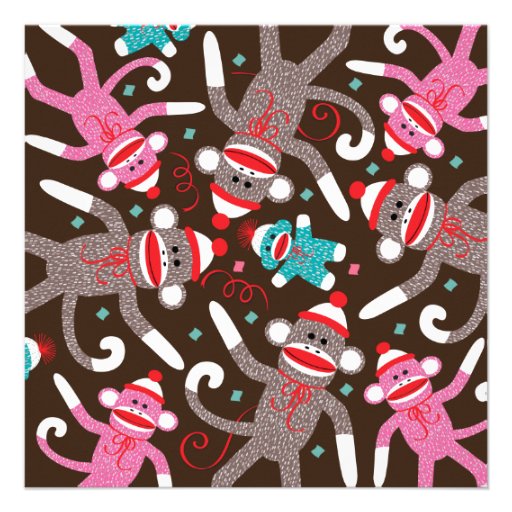 Sock Monkey Birthday Party Invitation Card