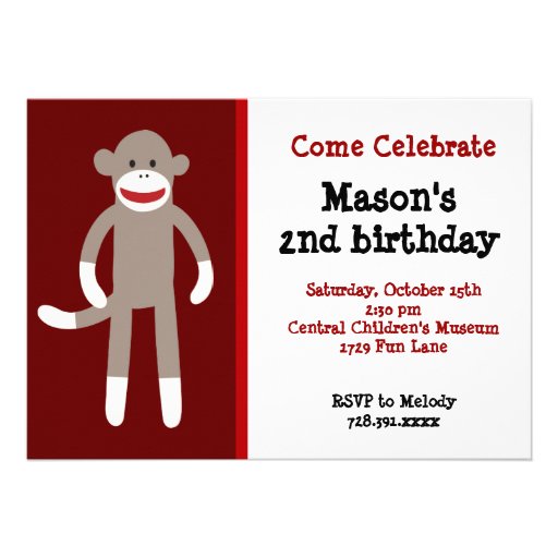 Sock Monkey Birthday Party Invitations