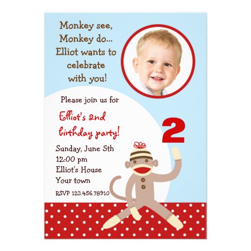Sock Monkey Birthday Party Invitations