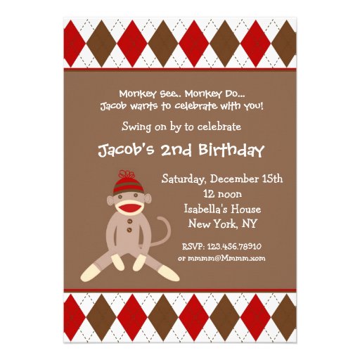 Sock Monkey Birthday Party Invitations