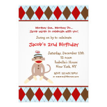 Sock Monkey Birthday Party Invitations