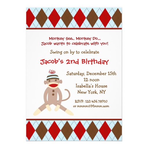 Sock Monkey Birthday Party Invitations