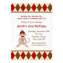 Sock Monkey Birthday Party Invitations