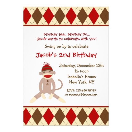 Sock Monkey Birthday Party Invitations