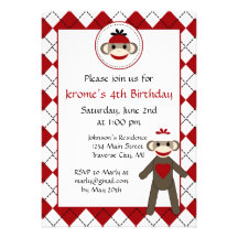Sock Monkey Birthday Party Invitations