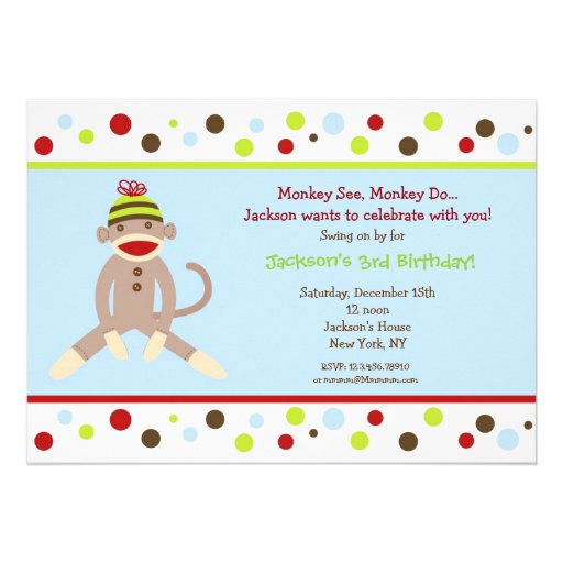 Sock Monkey Birthday Party Invitations Kids
