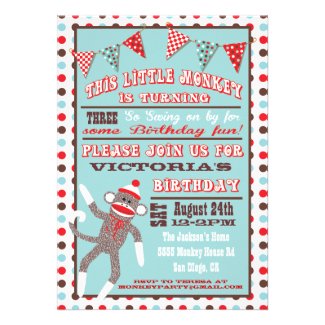 Sock Monkey Birthday Party Poster Custom Invites