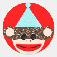 Sock Monkey Birthday Sticker