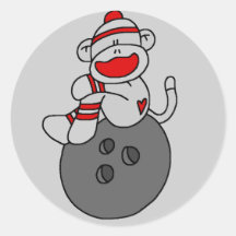 Sock Monkey Bowling T-shirts and Gifts Round Sticker