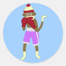 Sock Monkey Boxer Round Sticker