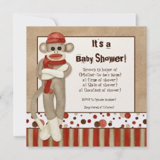 Sock Monkey, Boy Baby Shower Invitation invitation