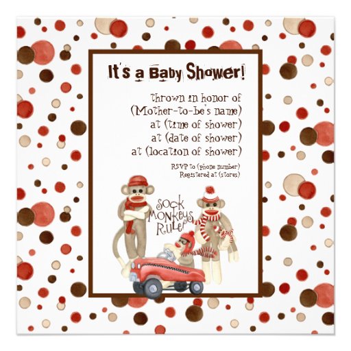 Sock Monkey, Boy Baby Shower Invitation