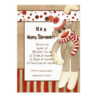 Sock Monkey, Boy Baby Shower Invitation