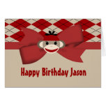 Sock Monkey Boy Gingham Birthday Party cards