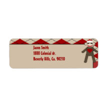 Sock Monkey Boy Gingham Birthday Party Custom Return Address Labels