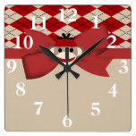 Sock Monkey Boy Gingham Birthday Party Wall Clocks