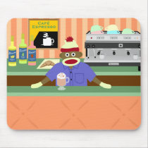 Sock Monkey Coffee Shop Barista Mouse Pad