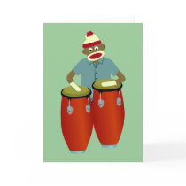 Sock Monkey Conga Drums Greeting Cards