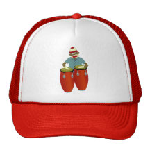 Sock Monkey Conga Drums Mesh Hats