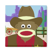 Sock Monkey Cowboy Magnets