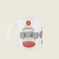 Sock Monkey Face Frosted Glass Mug mugs