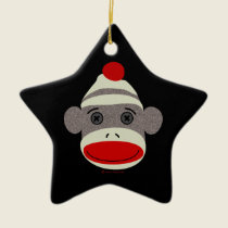 Sock Monkey Face Star Ornament ornaments