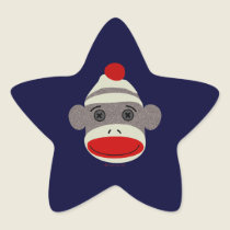 Sock Monkey Face Star Sticker stickers