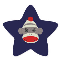 Sock Monkey Face Star Sticker