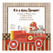 Sock Monkey, Fire Truck Boy Baby Shower Invitation