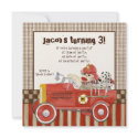Sock Monkey, Fire Truck Boy Birthday Party Invite invitations