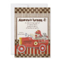 Sock Monkey, Fire Truck Boy Birthday Party Invite invitations