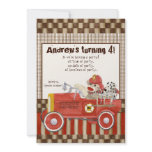 Sock Monkey, Fire Truck Boy Birthday Party Invite