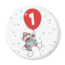 Sock Monkey First Birthday Refrigerator Magnets