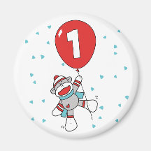 Sock Monkey First Birthday Refrigerator Magnets
