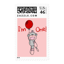 Sock Monkey First Birthday Tshirts and Gifts Stamp
