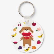 Sock Monkey Fruit Basket Keychain