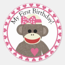 Sock Monkey Girl Birthday Sticker