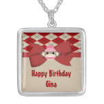 Sock Monkey Girl Gingham Birthday Party Jewelry