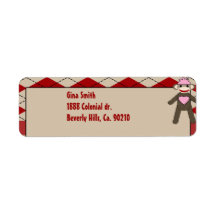 Sock Monkey Girl Gingham Birthday Party Custom Return Address Label