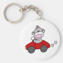 Sock Monkey Girl in Red Car Keychains