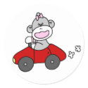 Sock Monkey Girl in Red Car stickers