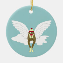 Sock Monkey Guardian Angel Christmas Tree Ornament