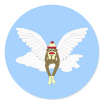 Sock Monkey Guardian Angel Round Sticker